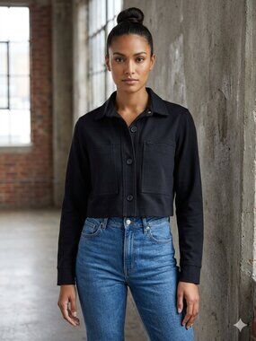✨ Modern Ambition Cropped Button-front Blazer Jacket - black, size US XS